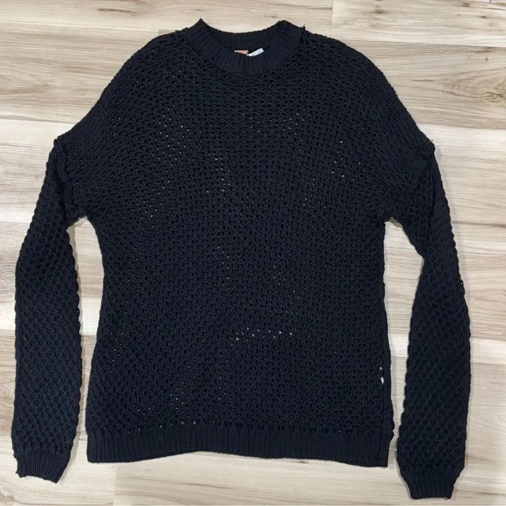Free People Black Crochet Crewneck Pullover Tunic Sweatshirt Women’s Small